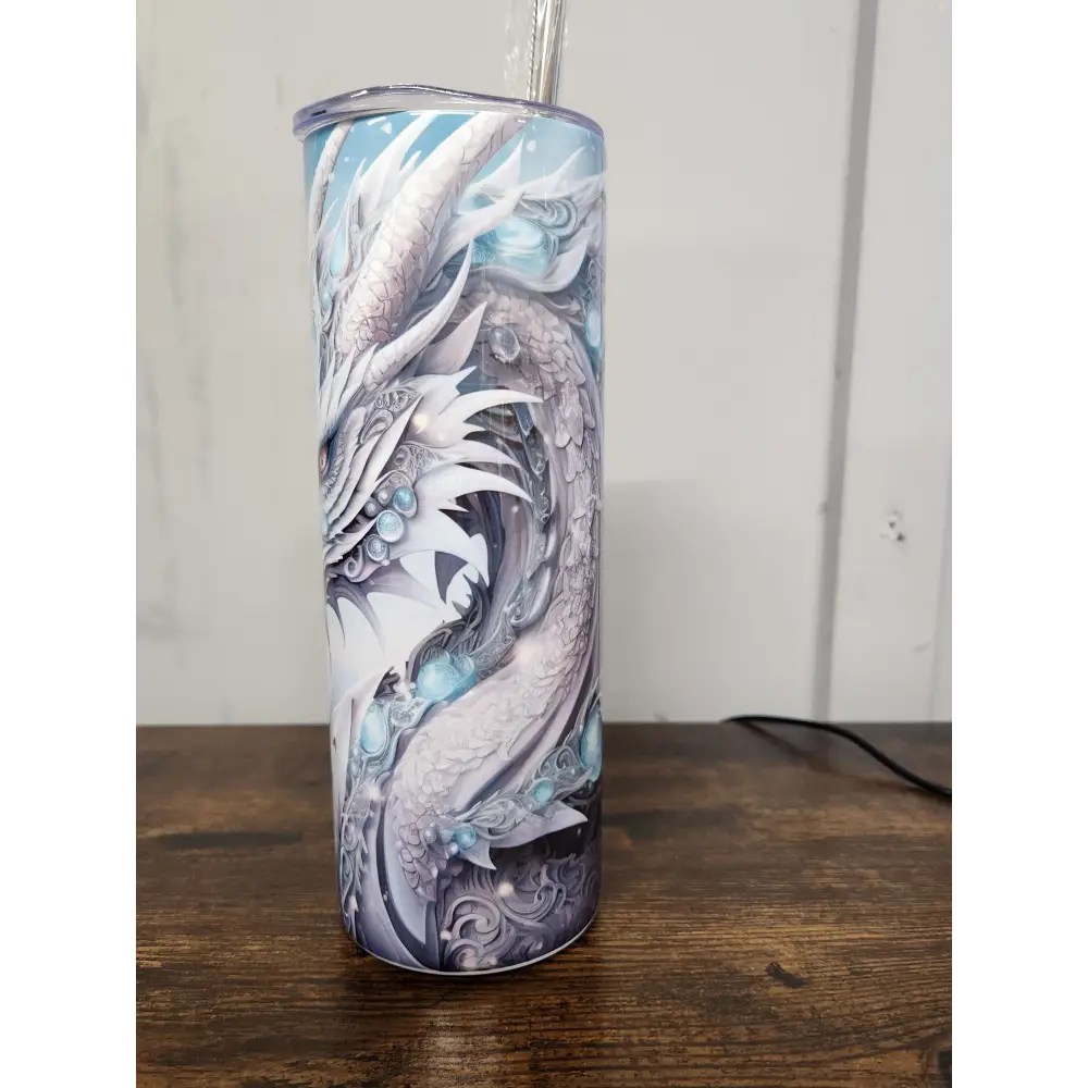 Amazing Ice Dragon Tumbler - Plastic Protection Lid - Metal Straw with Cleaning Brush for Beverages - Bottle Drinkware