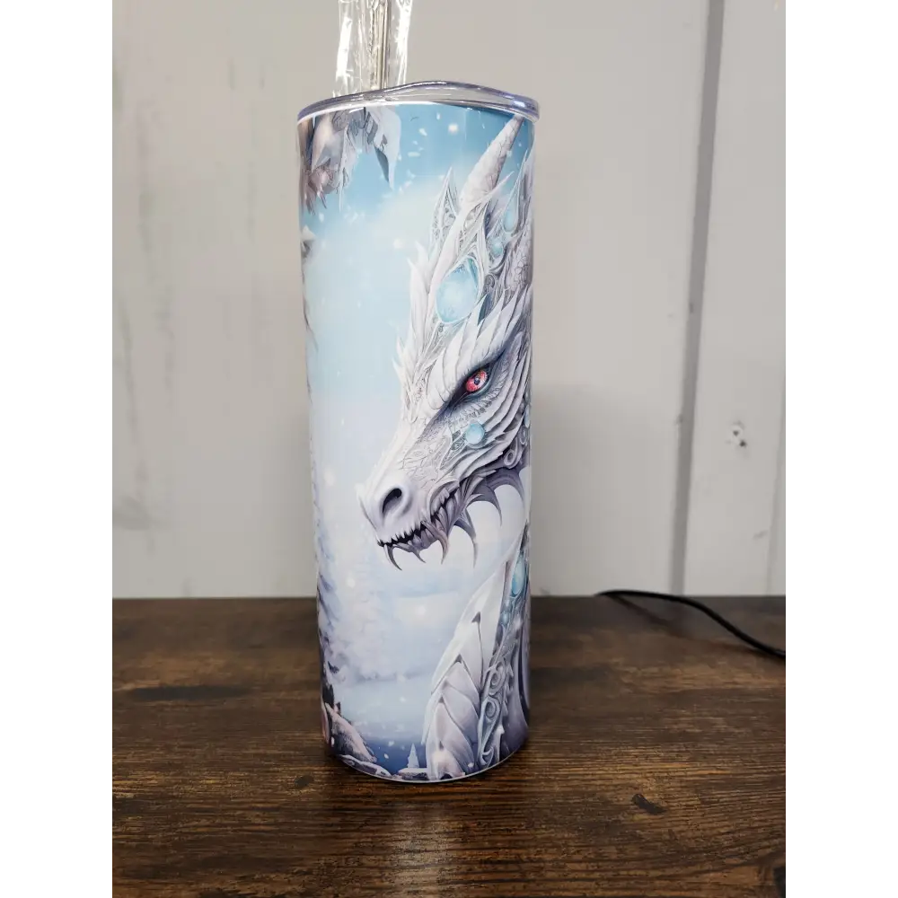 Amazing Ice Dragon Tumbler - Plastic Protection Lid - Metal Straw with Cleaning Brush for Beverages - Bottle Drinkware