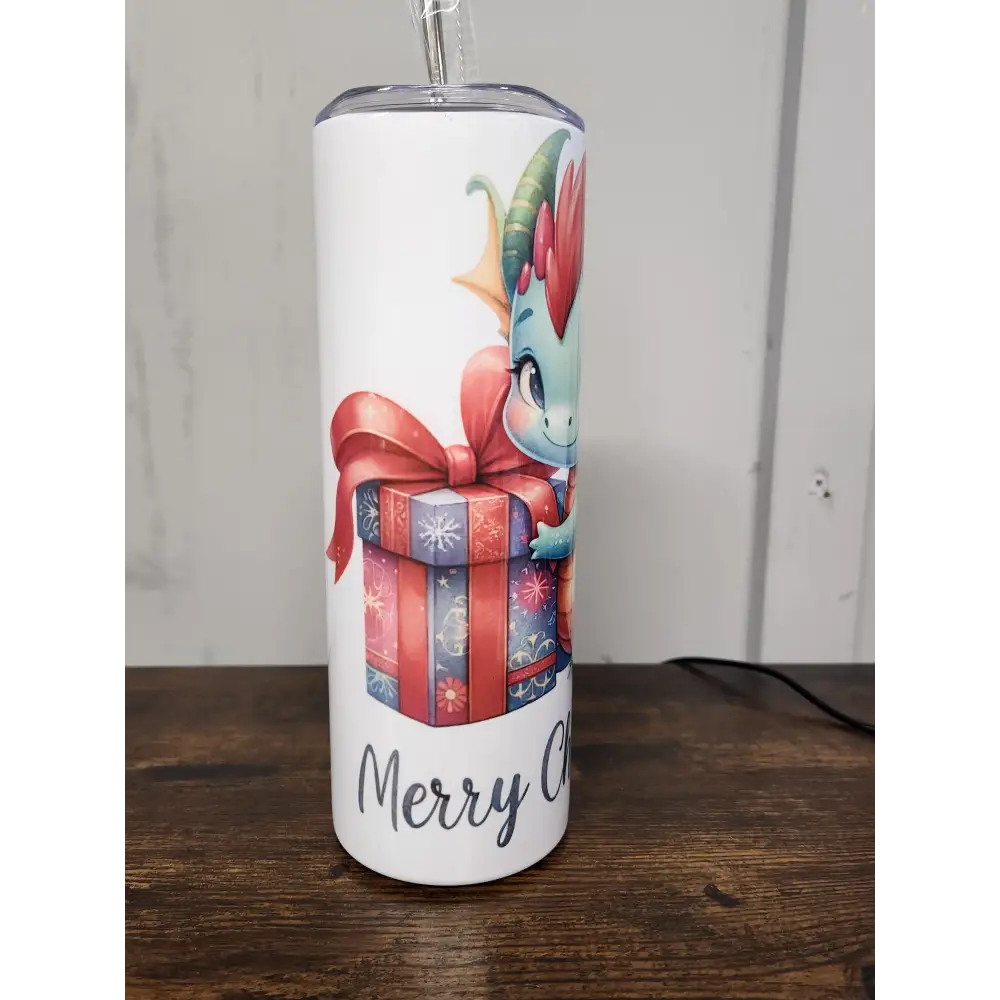 An adorable cute baby dragon with the message ’Merry Christmas’ - Tumbler - Tumbler