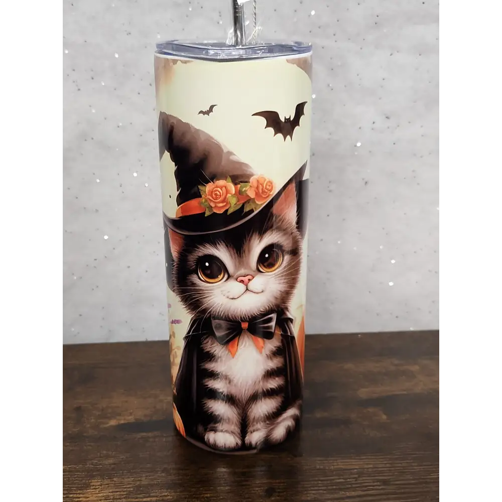 Cute Witchy Kitten Halloween Tumbler - Perfect for Your Drinks - Drinkware Tumbler - Tumbler