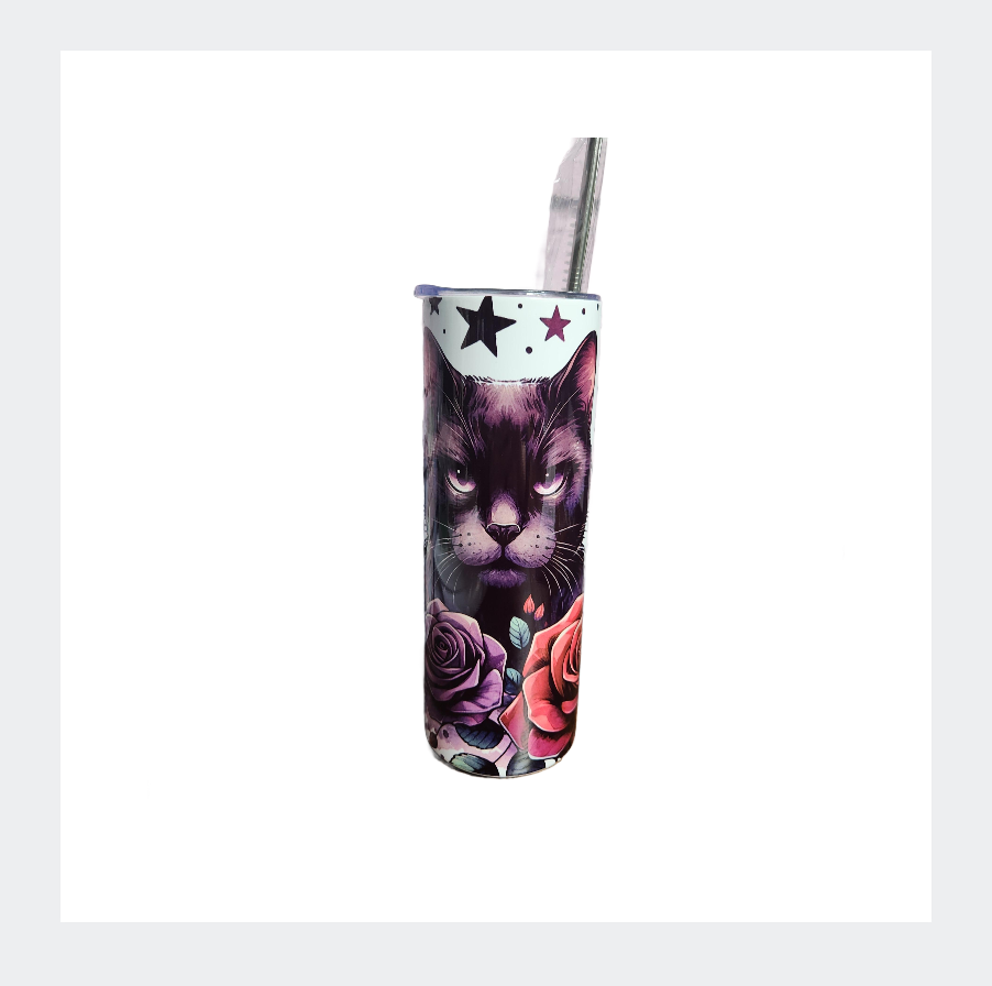 Cat and Skull Gothic 20oz Tumbler - sublimation - hot and cold - handmade - can be personalised