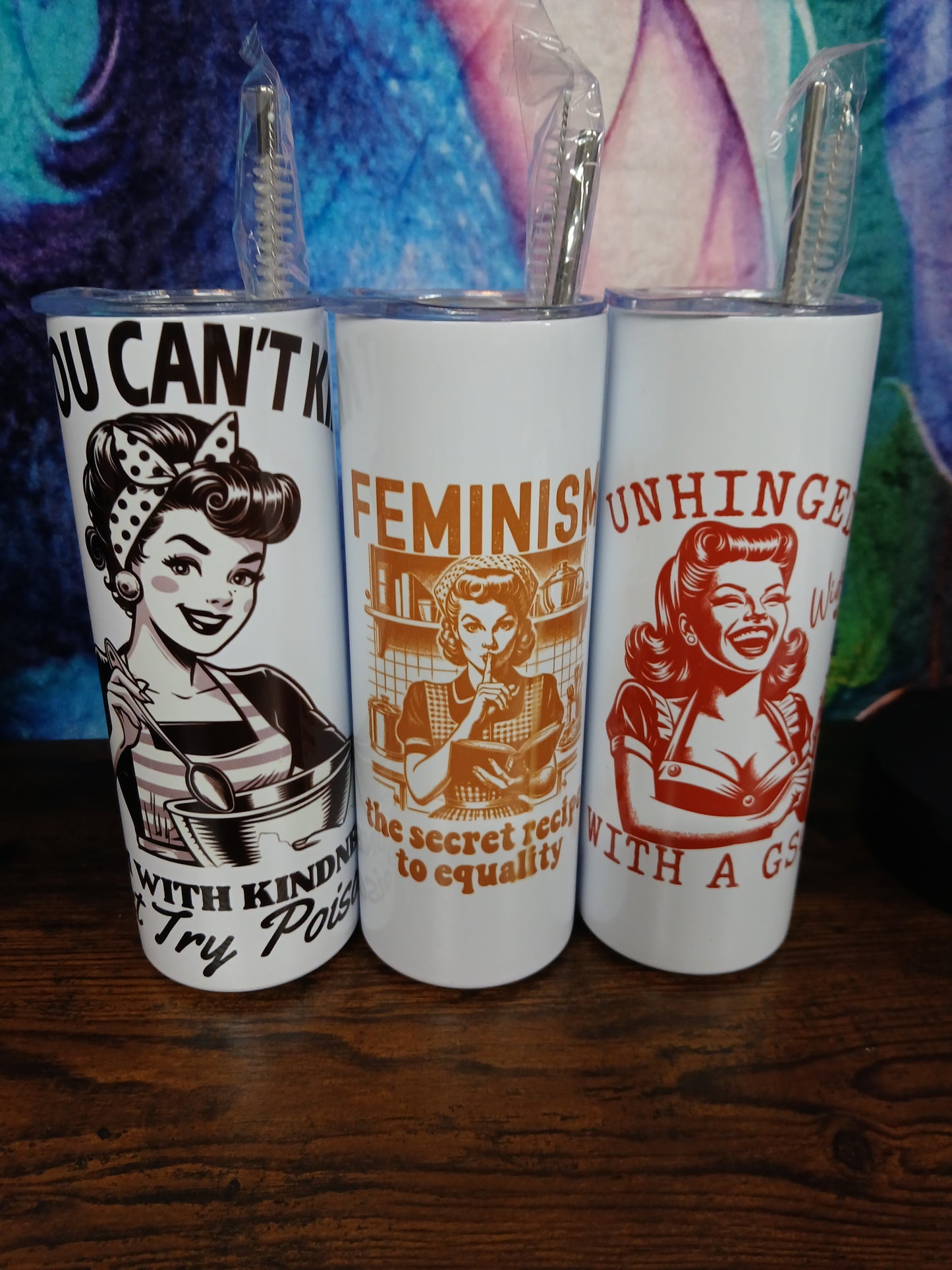 A set of 3 Retro Housewife Sarcastic Tumblers - Drinkware - Bought as a set or individually