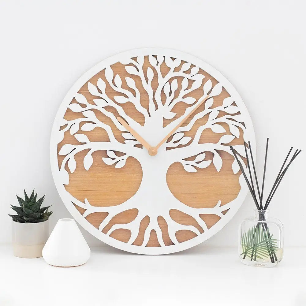 40cm White tree of life cut out clock - clock