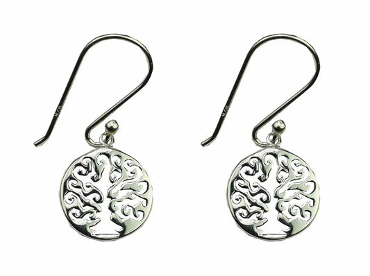 Earring Tree Of Life In Circle 925 Sterling Silver