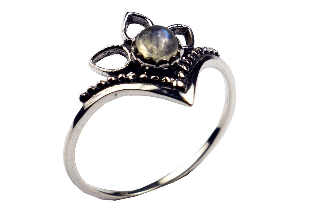 Silver Ring Crown with Round Rainbow Stone 925 Sterling Silver - Size T