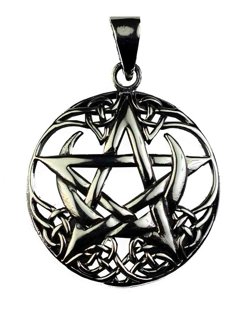 Silver Pendant Moon in a Pentagram 2.5cm H - optional chain