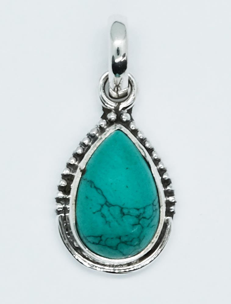 Silver Pendant Turquoise Pear Shape Cab 8x12 mm - optional chain