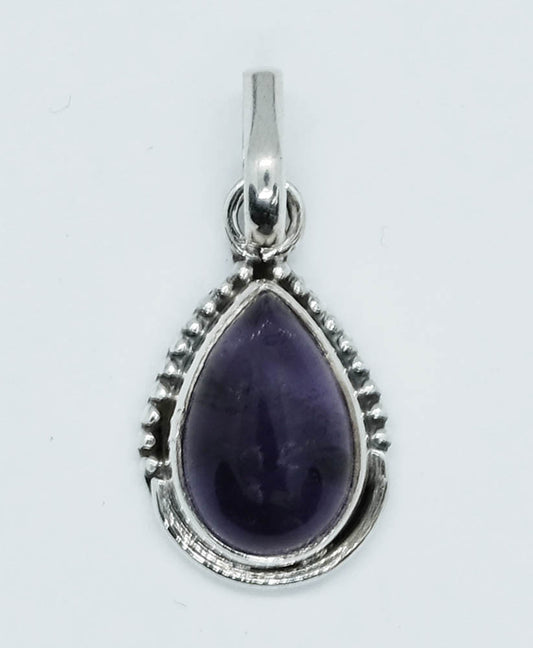 Silver Pendant Amethyst Pear Shape Cabochon 8x12 mm - optional chain