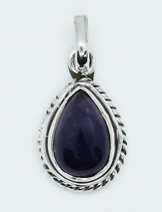 Silver Pendant Amethyst Pear Shape Cabochon 8x12mm - optional chain