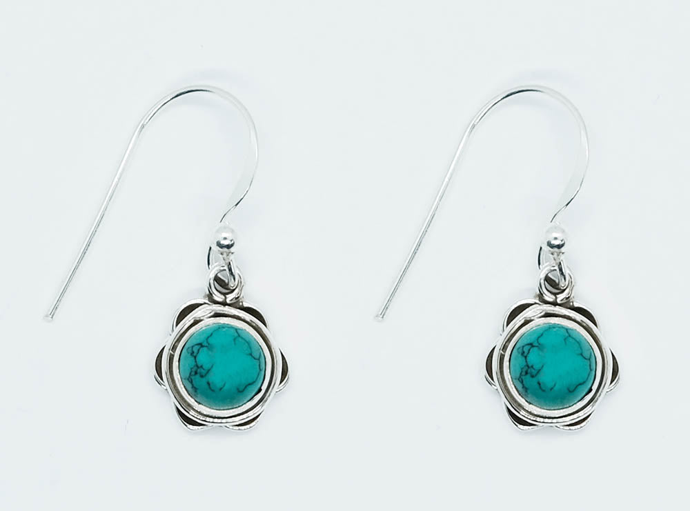 925 Sterling Silver Earring Turquoise Round Shape 6x6mm