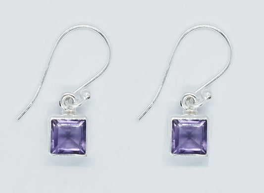 925 Sterling Silver Earring Square Cut Amethyst 6x6mm