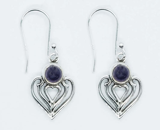 925 Sterling Silver Earring Heart Amethyst Round Cabochon 4x4mm