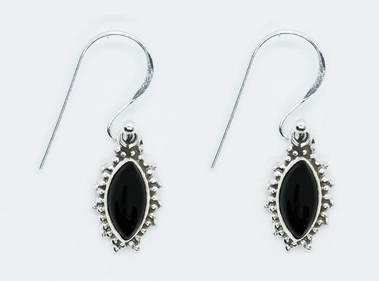 925 Sterling Silver Earring Marquise Black Onyx 5x10mm