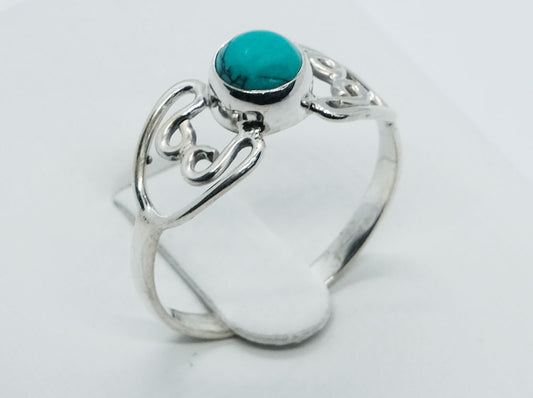 925 Sterling Silver Ring Hearts Turquoise - Size L