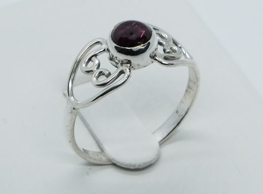 Sterling 925 Silver Ring Hearts Amethyst Round Cabochon 6x6 mm - Size N