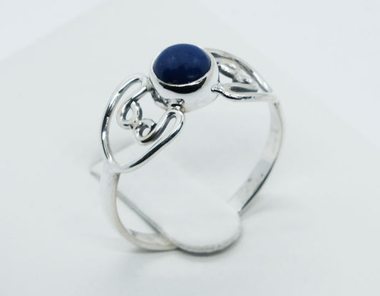 925 Sterling Silver Ring Hearts Lapis Lazuli Round Cabochon 6x6mm - Size P