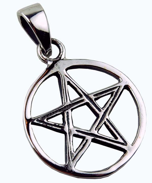 925 Sterling Silver Pendant Pentagram Inside Circle 2cm - optional chain