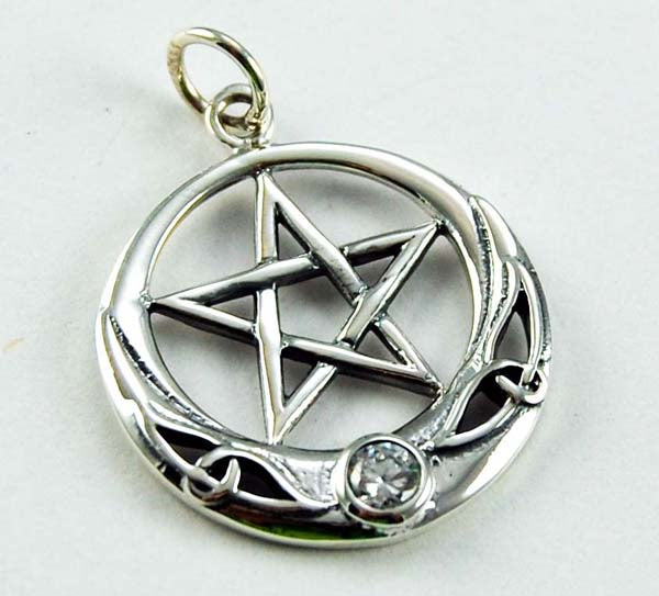 Silver Pendant Pentagram - numerous variations - With Amethyst Stone, clear stone or Peridot - Chain optional approx 1 inch