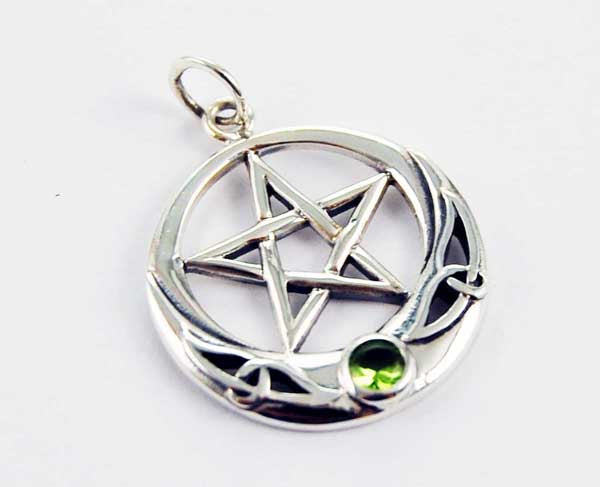 Silver Pendant Pentagram - numerous variations - With Amethyst Stone, clear stone or Peridot - Chain optional approx 1 inch