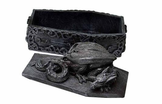 Dragon On Coffin Jewellery Box Black 15.5X7.5X9cm. Poly resin