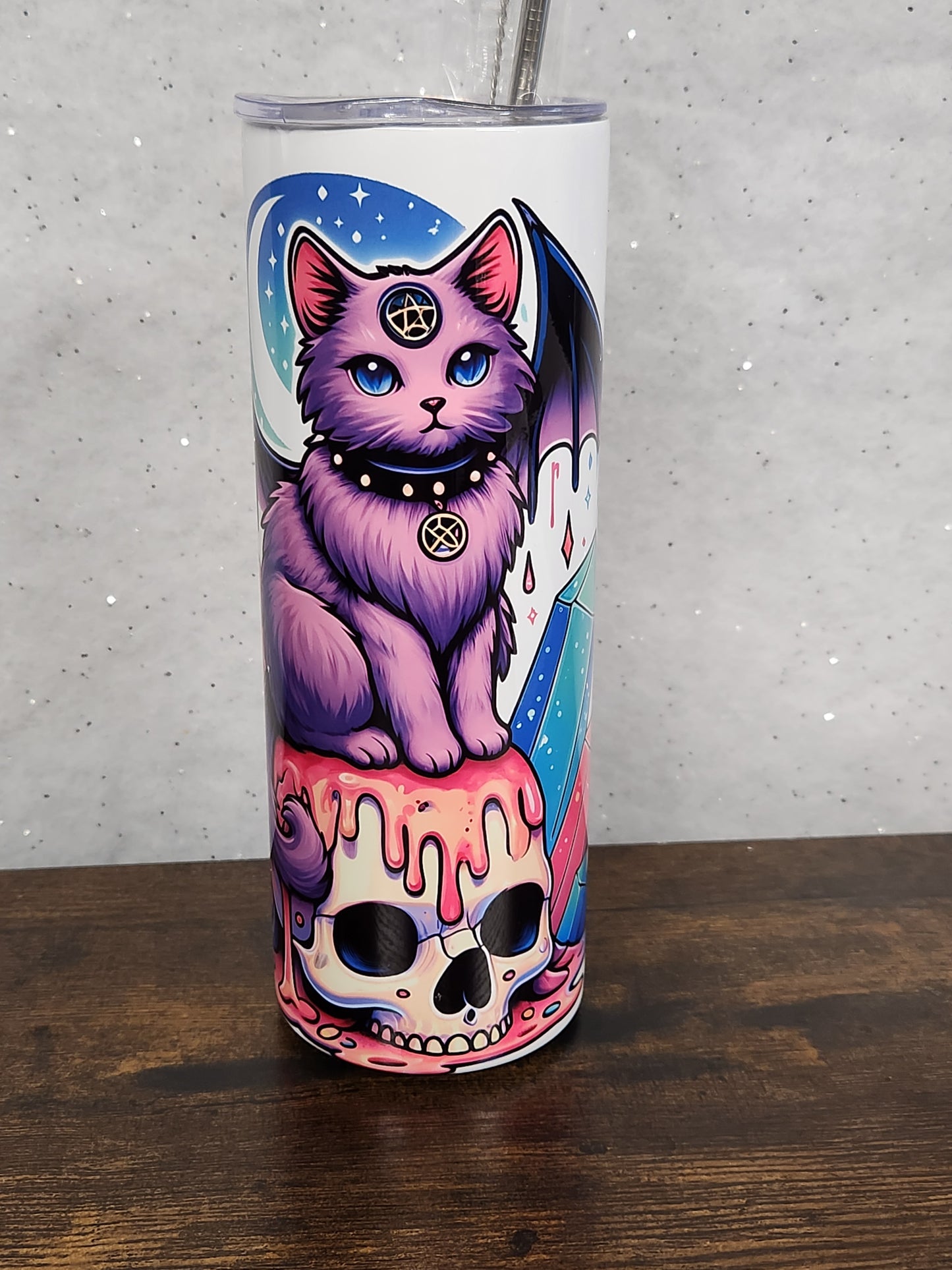 Cute Winged-Cat sitting on a skull 20oz Tumbler - Perfect for Your Beverages - Mug, Drinkware