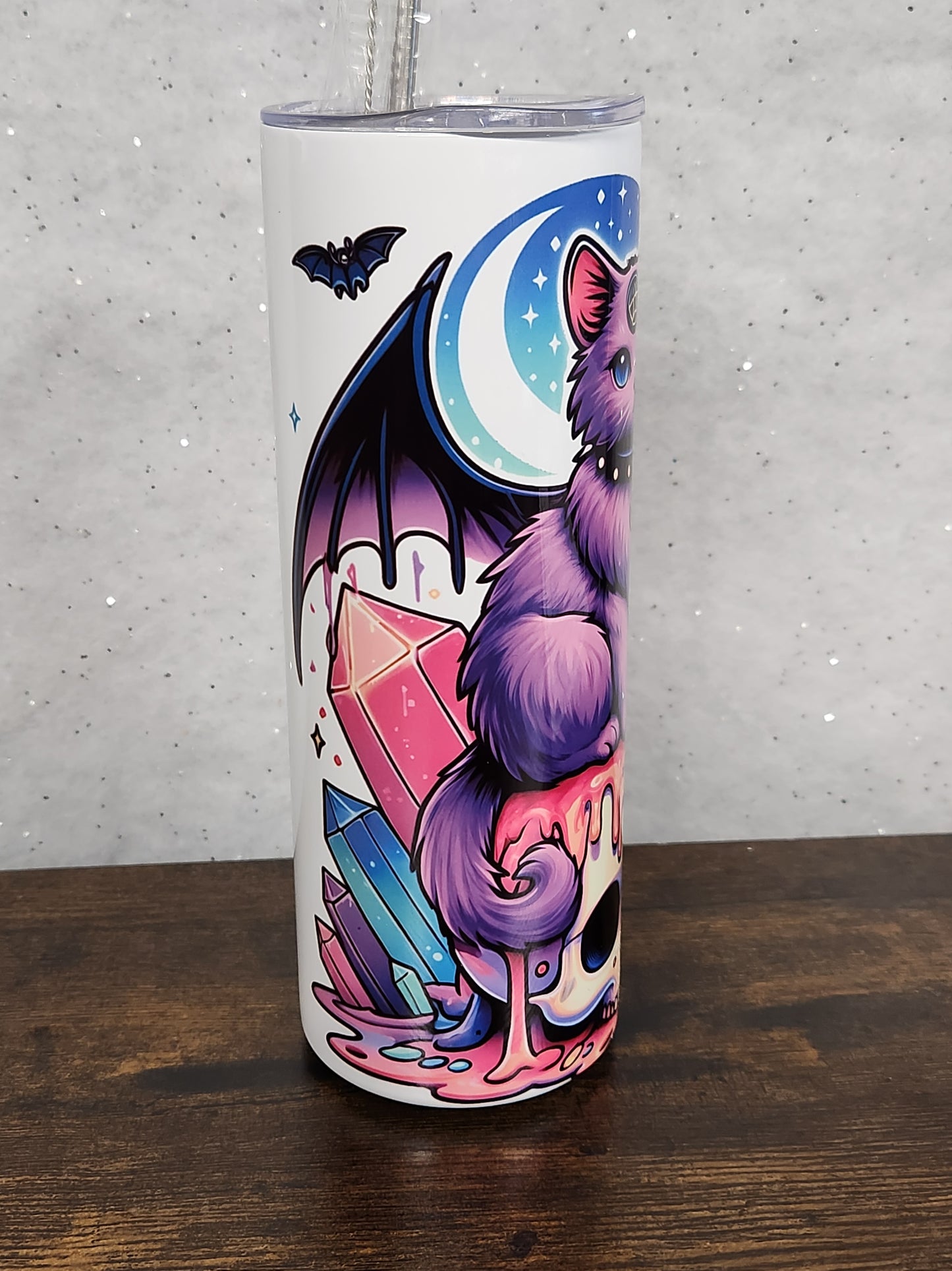 Cute Winged-Cat sitting on a skull 20oz Tumbler - Perfect for Your Beverages - Mug, Drinkware