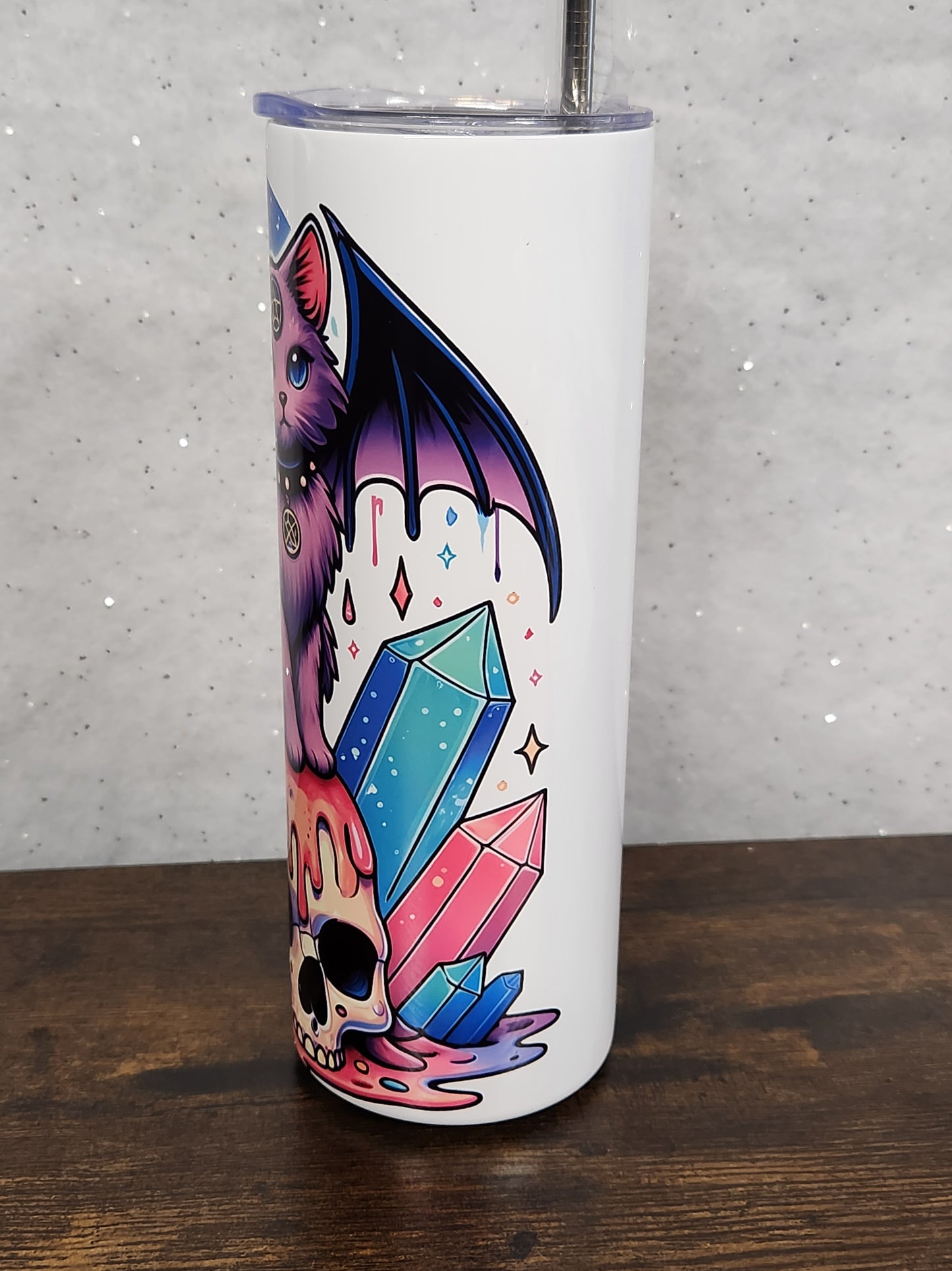 Cute Winged-Cat sitting on a skull 20oz Tumbler - Perfect for Your Beverages - Mug, Drinkware