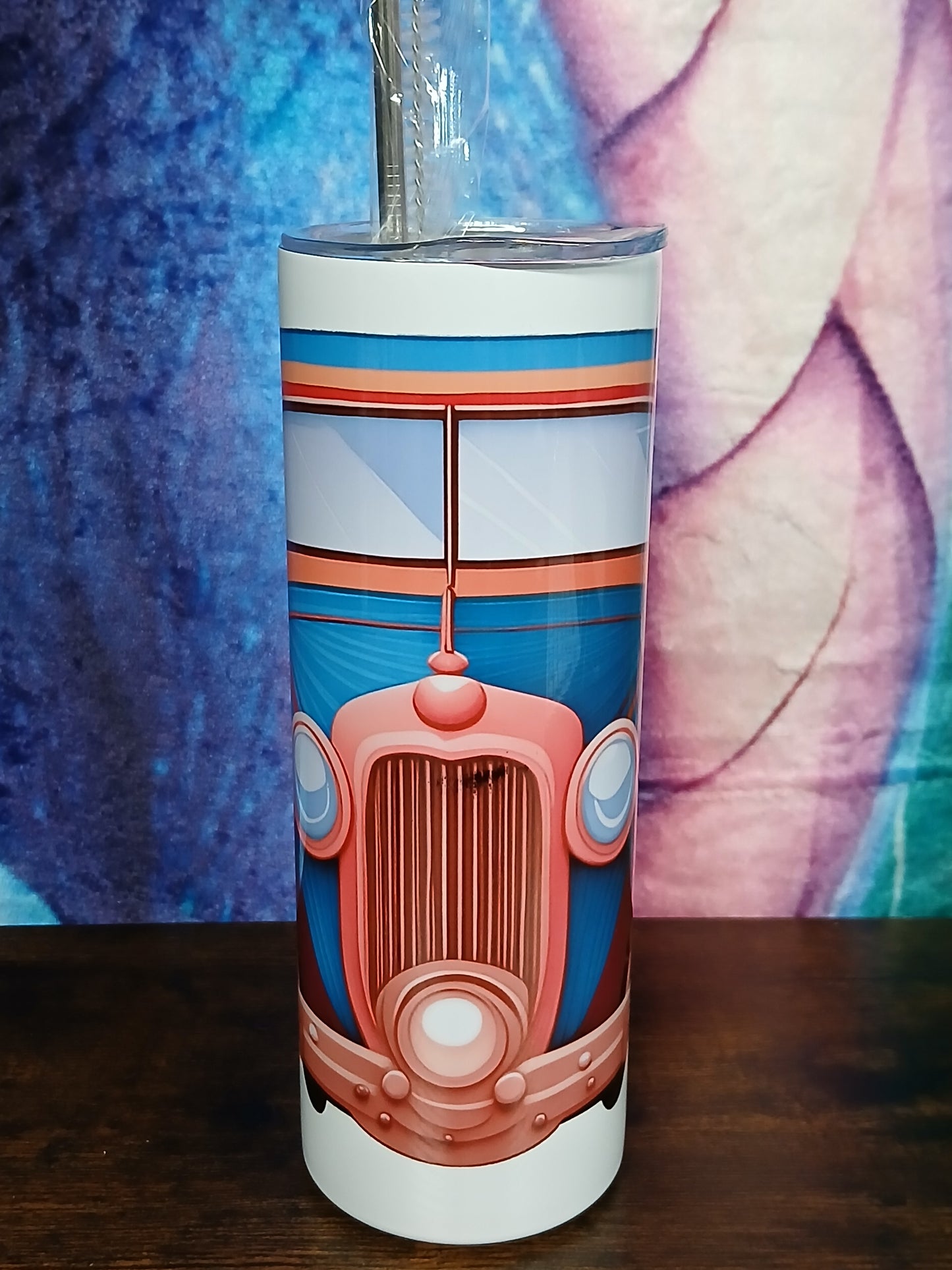 A cute 1940's Brum-esk car Tumbler with metal straw- Water Bottle/Tumbler