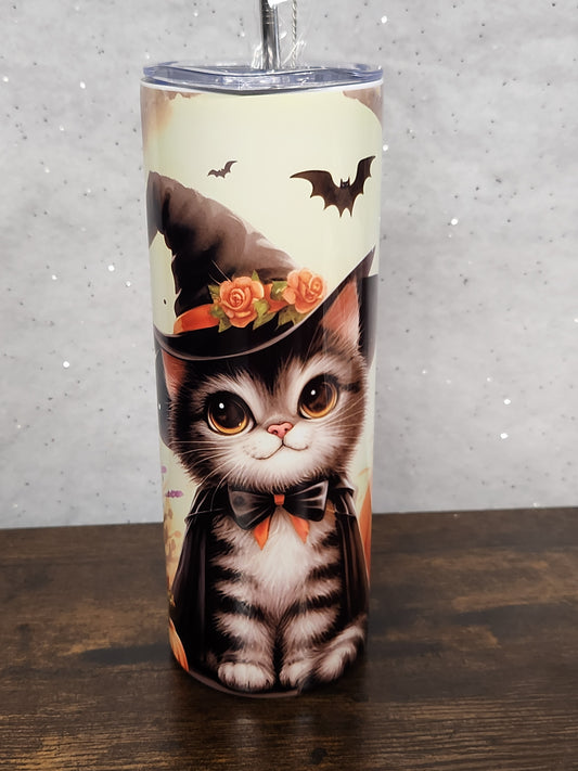 Cute Witchy Kitten Halloween Tumbler - Perfect for Your Drinks - Drinkware, Tumbler