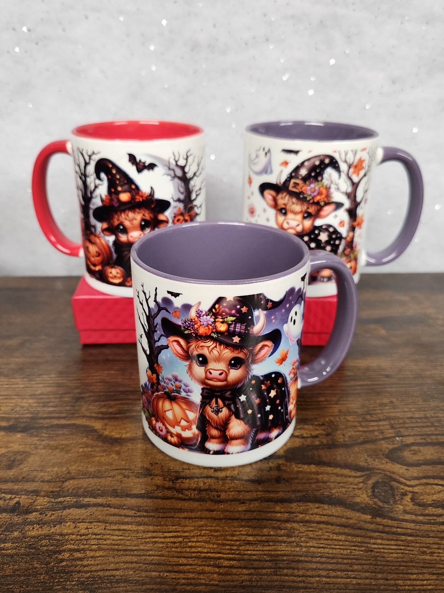 Cute festive Halloween Highland Coo Mugs - 3 different designs