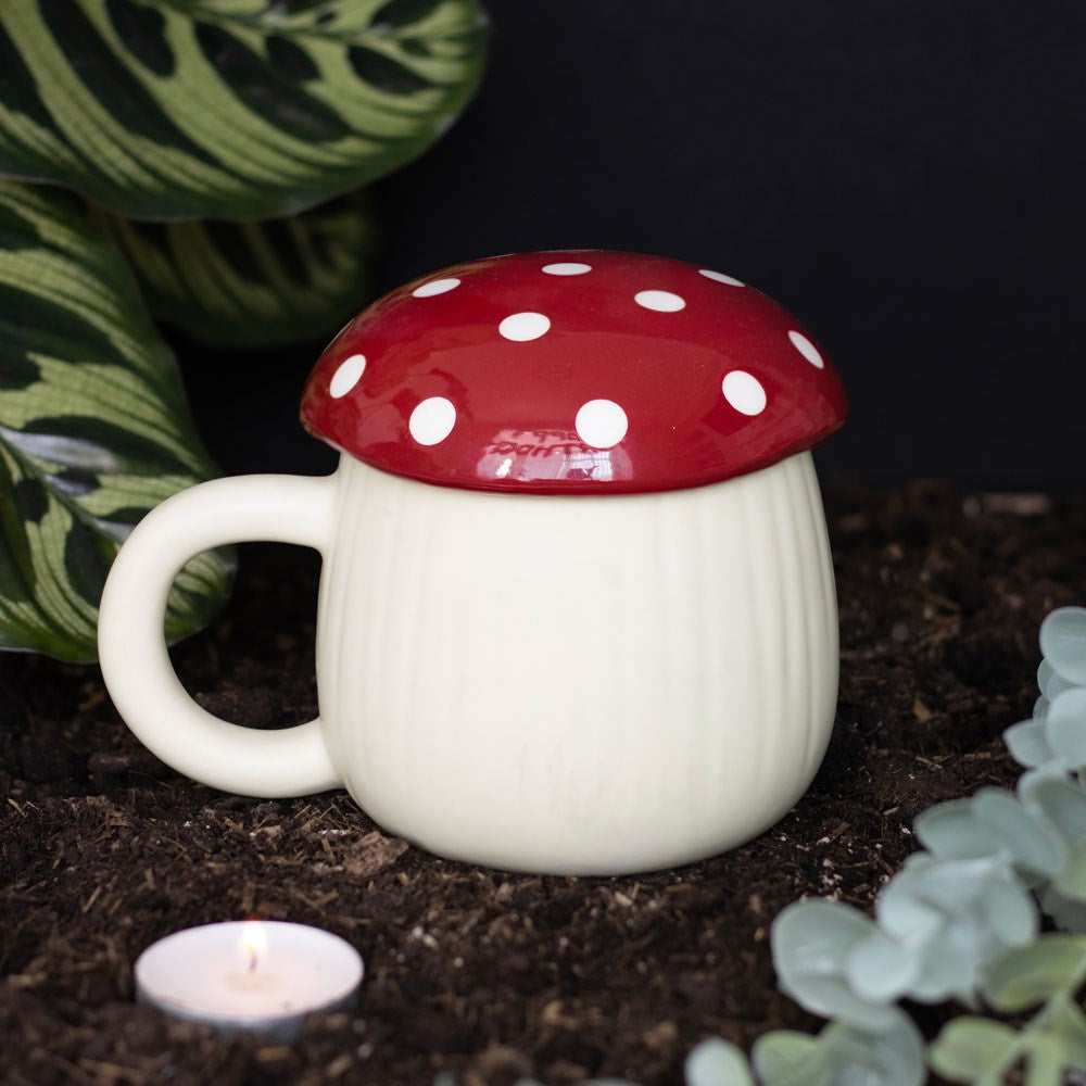 Mushroom Shaped ceramic Mug with lid - great gift