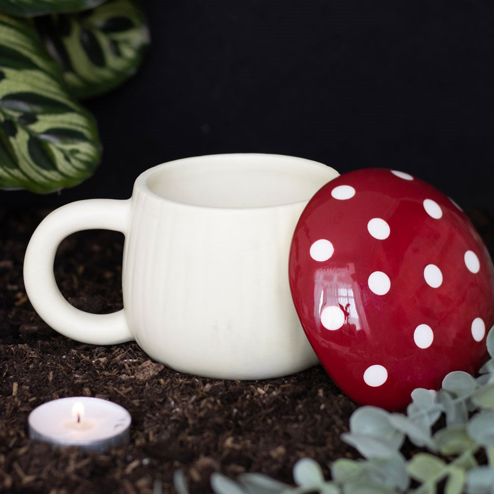 Mushroom Shaped ceramic Mug with lid - great gift