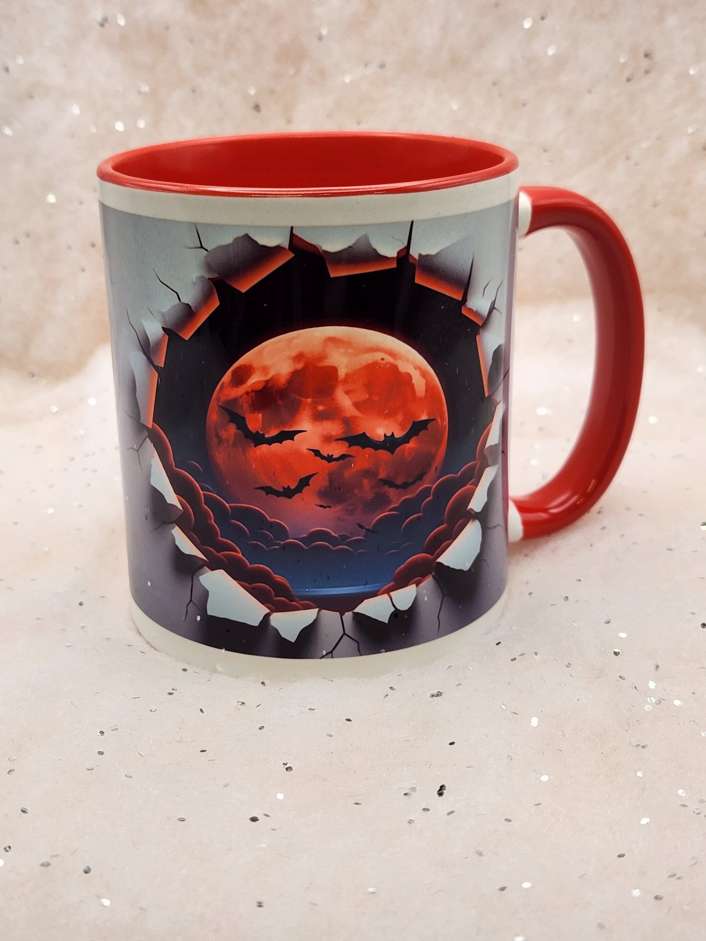 Hole in wall mug, choice of 4 , Devil, Wolf, Reaper, Bats, print both sides