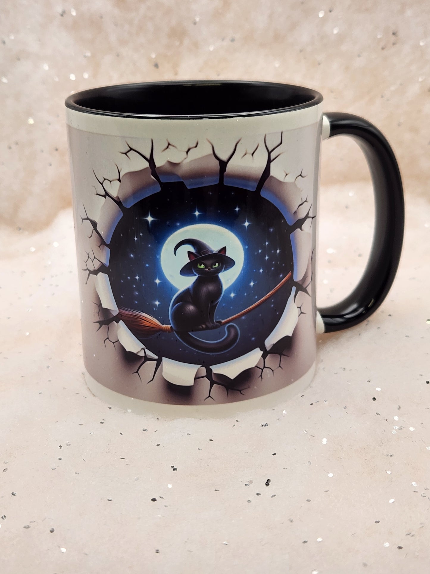 Hole in wall mug, choice of 4 , skeletons, crow, cat, ghost, print both sides