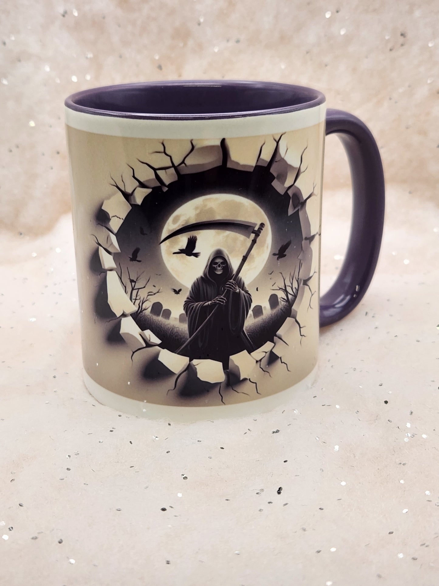 Hole in wall mug, choice of 4 , Devil, Wolf, Reaper, Bats, print both sides