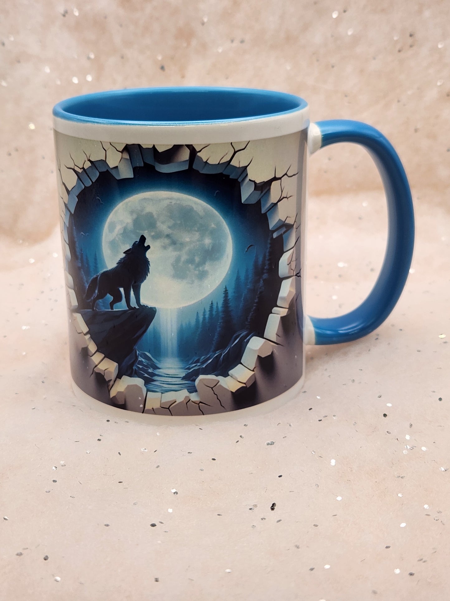 Hole in wall mug, choice of 4 , Devil, Wolf, Reaper, Bats, print both sides