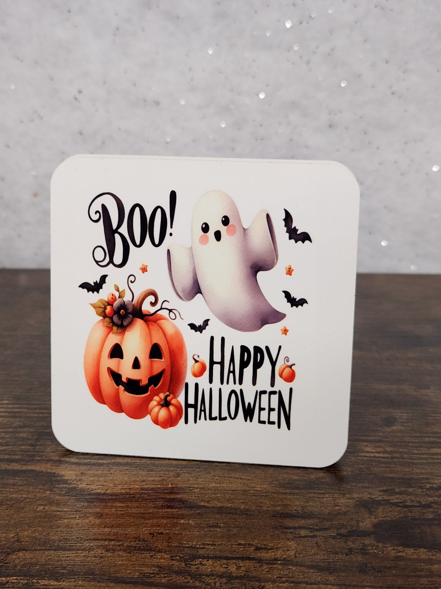 Happy Halloween Festive Mug with Ghost and Pumpkin Design with optional Coaster (1) - Mug, Drinkware