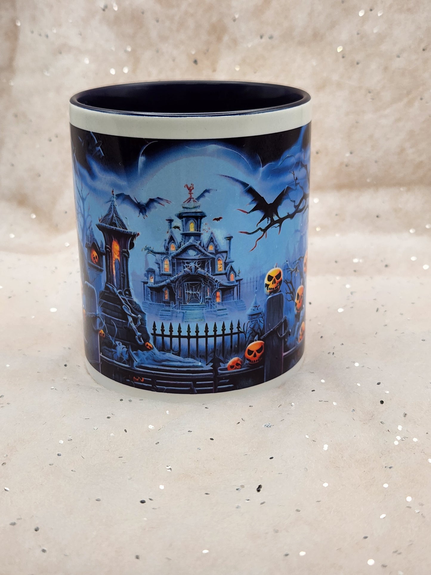 Haunted House Halloween Cup - dark blue handle and dark blue inner