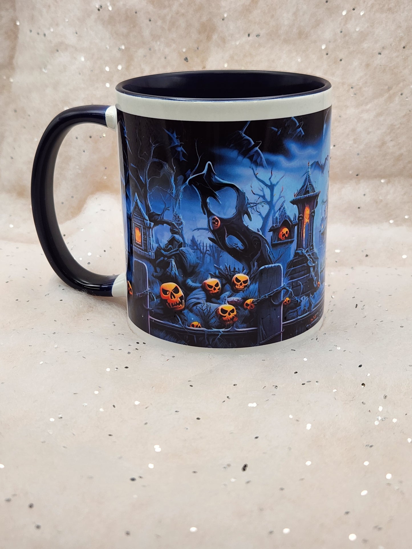 Haunted House Halloween Cup - dark blue handle and dark blue inner