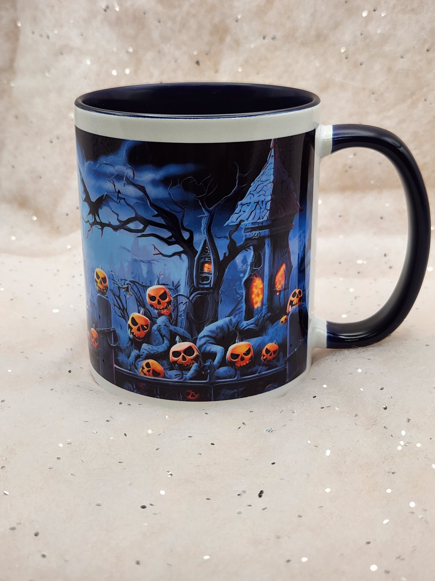 Haunted House Halloween Cup - dark blue handle and dark blue inner