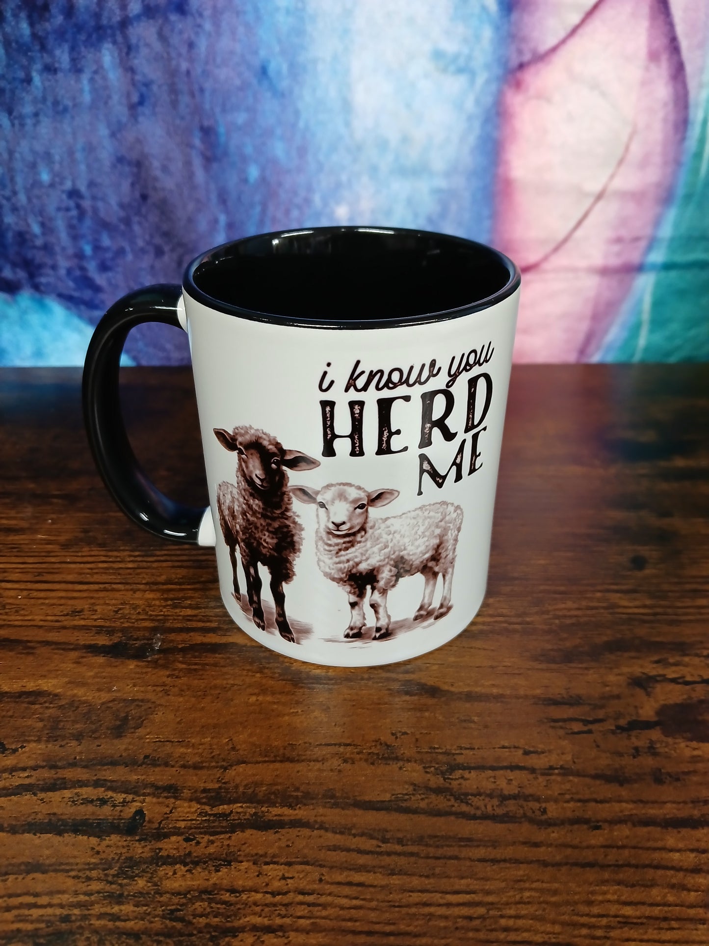 A cute "I know you herd me" Mug and Coaster set featuring a couple of lambs - Drinkware