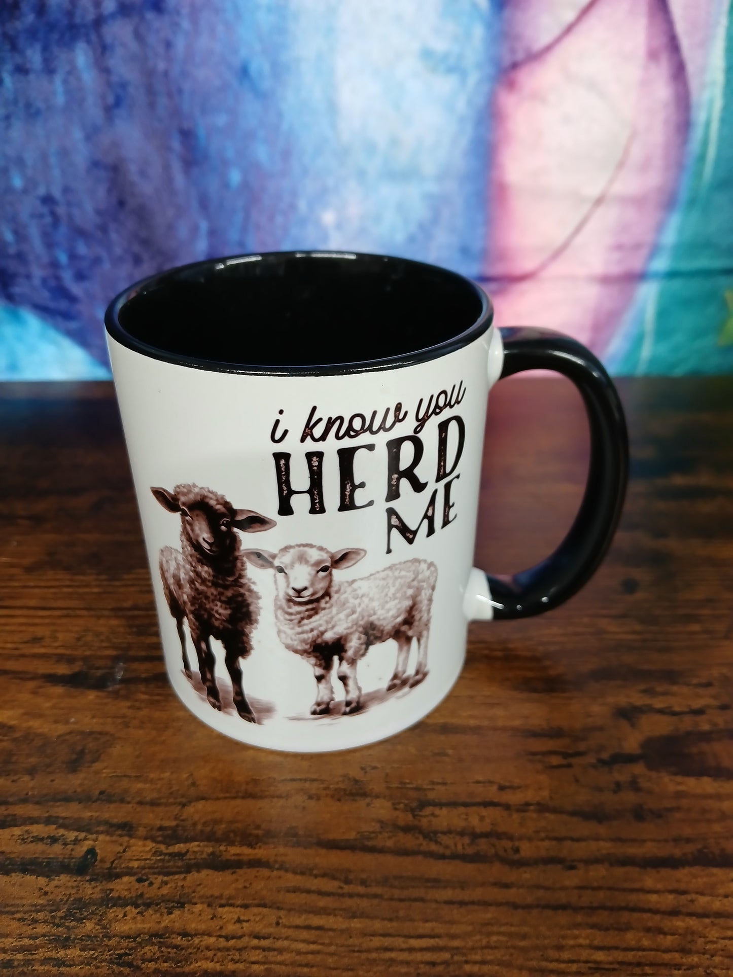 A cute "I know you herd me" Mug and Coaster set featuring a couple of lambs - Drinkware