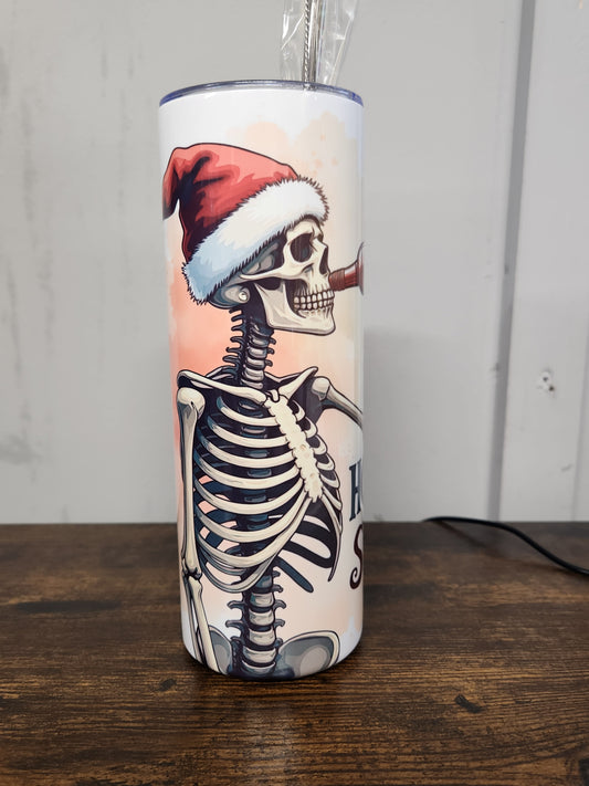 Full of Holiday Spirit Tumbler with Festive Skeleton Design - Funny Design for Drinks - Drinkware