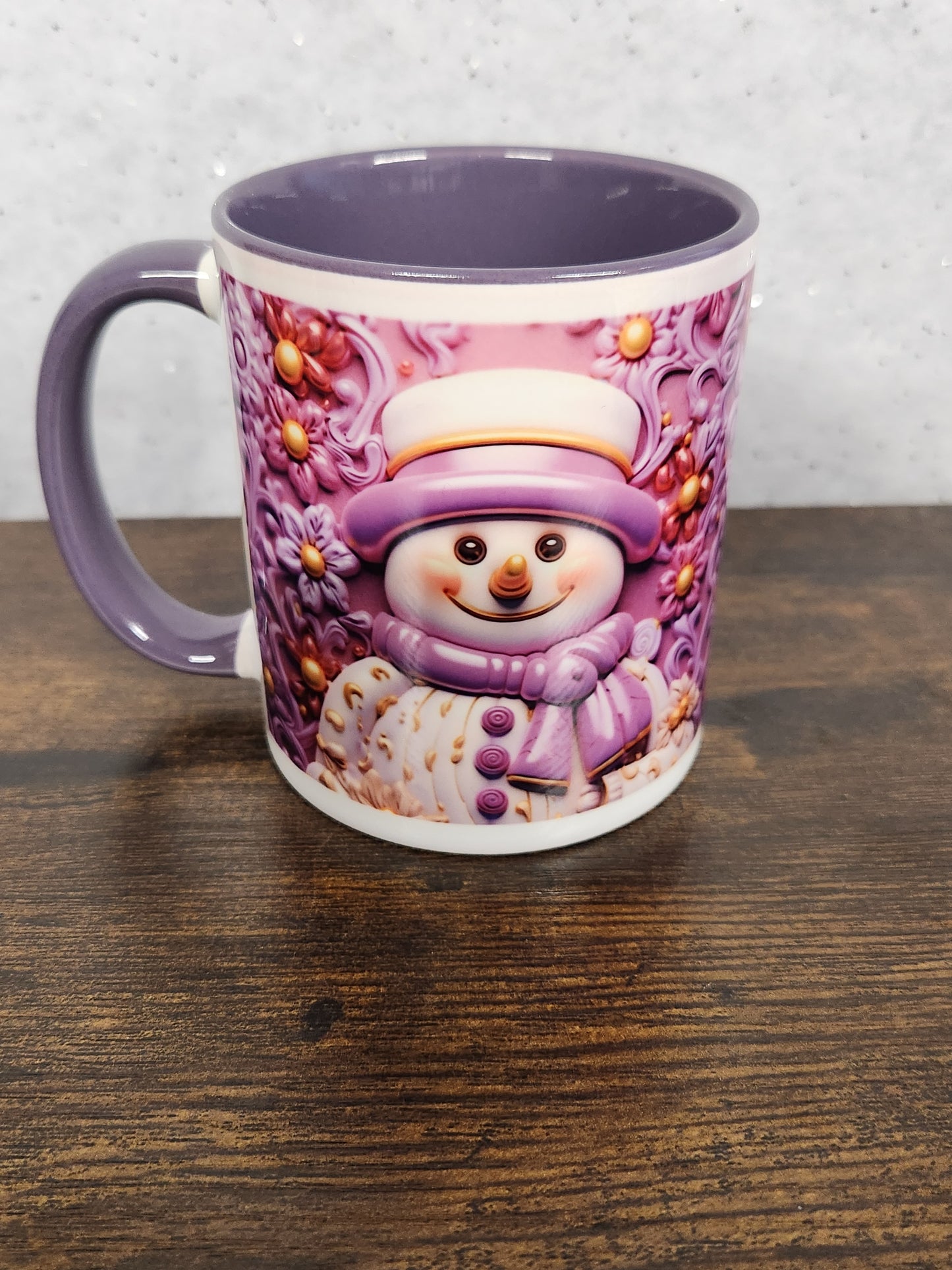 A festive, cute, snowman mug