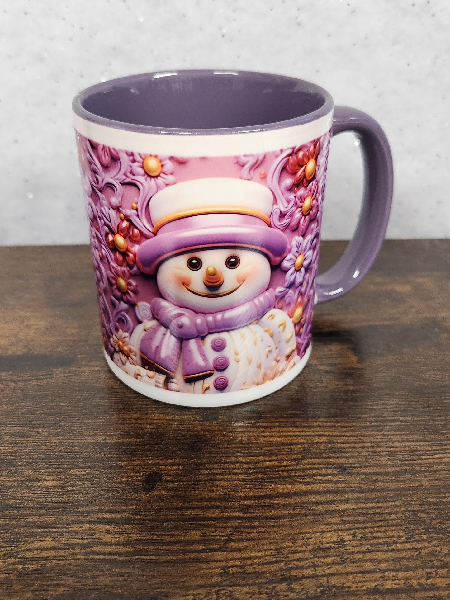 A festive, cute, snowman mug