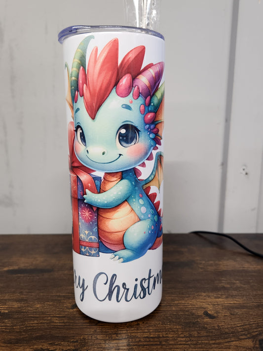 An adorable, cute baby dragon with the message "Merry Christmas" - Tumbler