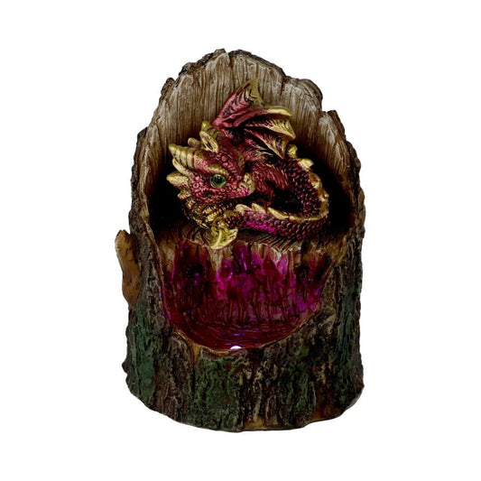 Arboreal Hatchling Red 10.8cm Arboreal Hatchling Red Dragon in Tree Trunk Light Up Figurine by NEMESIS NOW