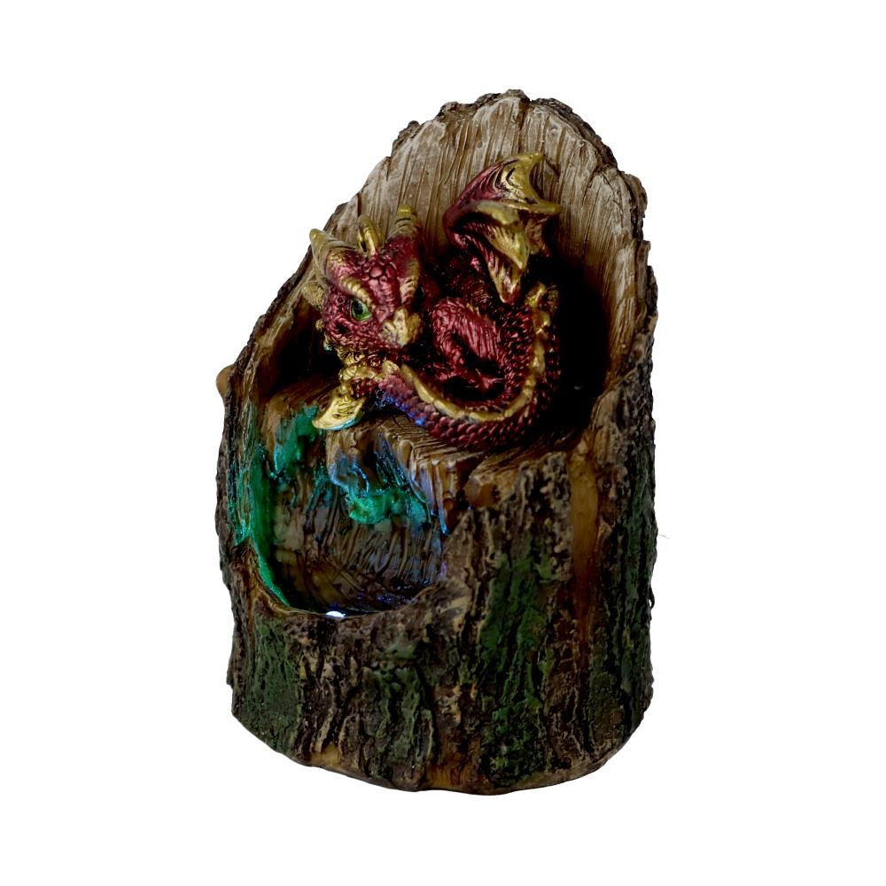 Arboreal Hatchling Red 10.8cm Arboreal Hatchling Red Dragon in Tree Trunk Light Up Figurine by NEMESIS NOW