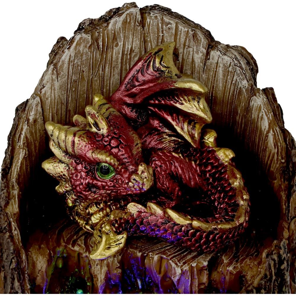 Arboreal Hatchling Red 10.8cm Arboreal Hatchling Red Dragon in Tree Trunk Light Up Figurine by NEMESIS NOW