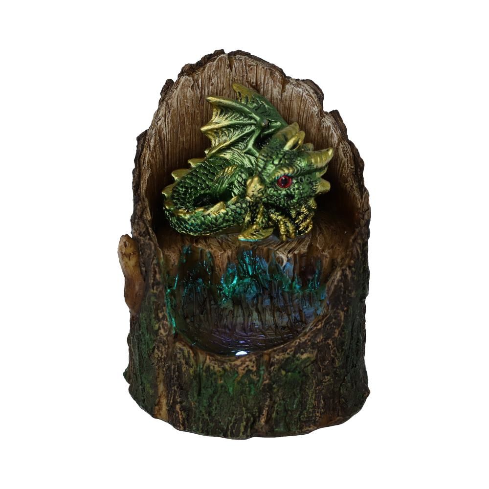 Arboreal Hatchling Green 10.8cm Arboreal Hatchling Green Dragon in Tree Trunk Light Up Figurine by NEMESIS NOW